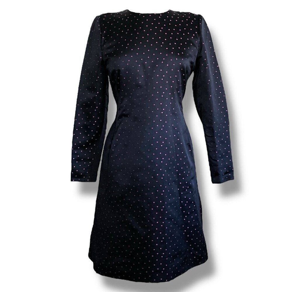 Vintage 1980s Carolina Herrera Dress Sz 8 Black Pink Polka Dot Silk Velvet Bow